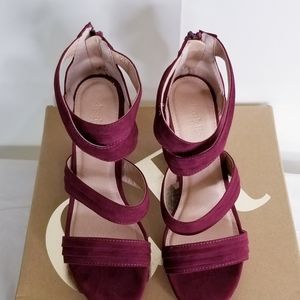 Charlotte Russe Burgundy Lena Suede Strappy Block High Heels Shoe Sandal Sz 8